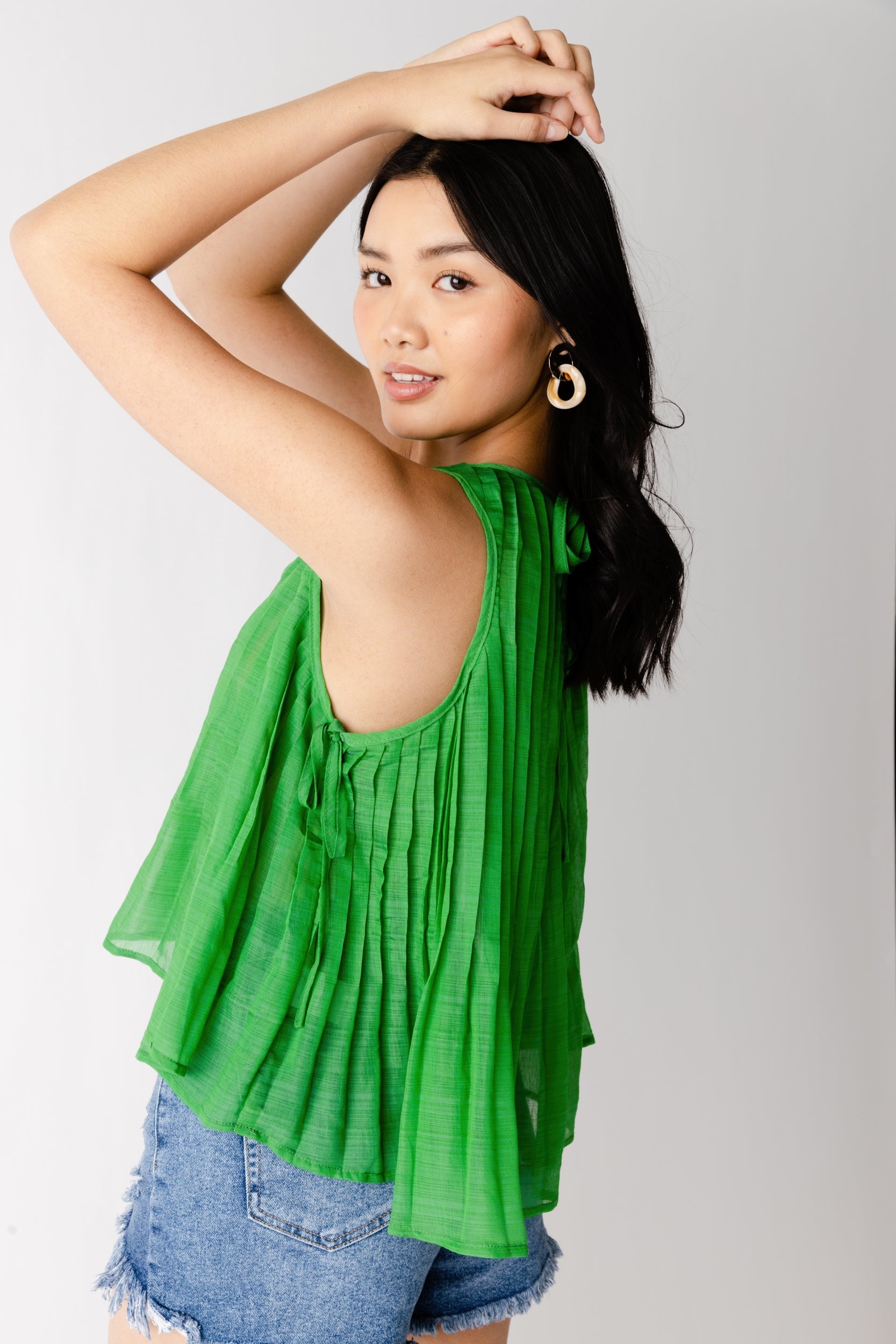 Belle Tie Front Pleated Top