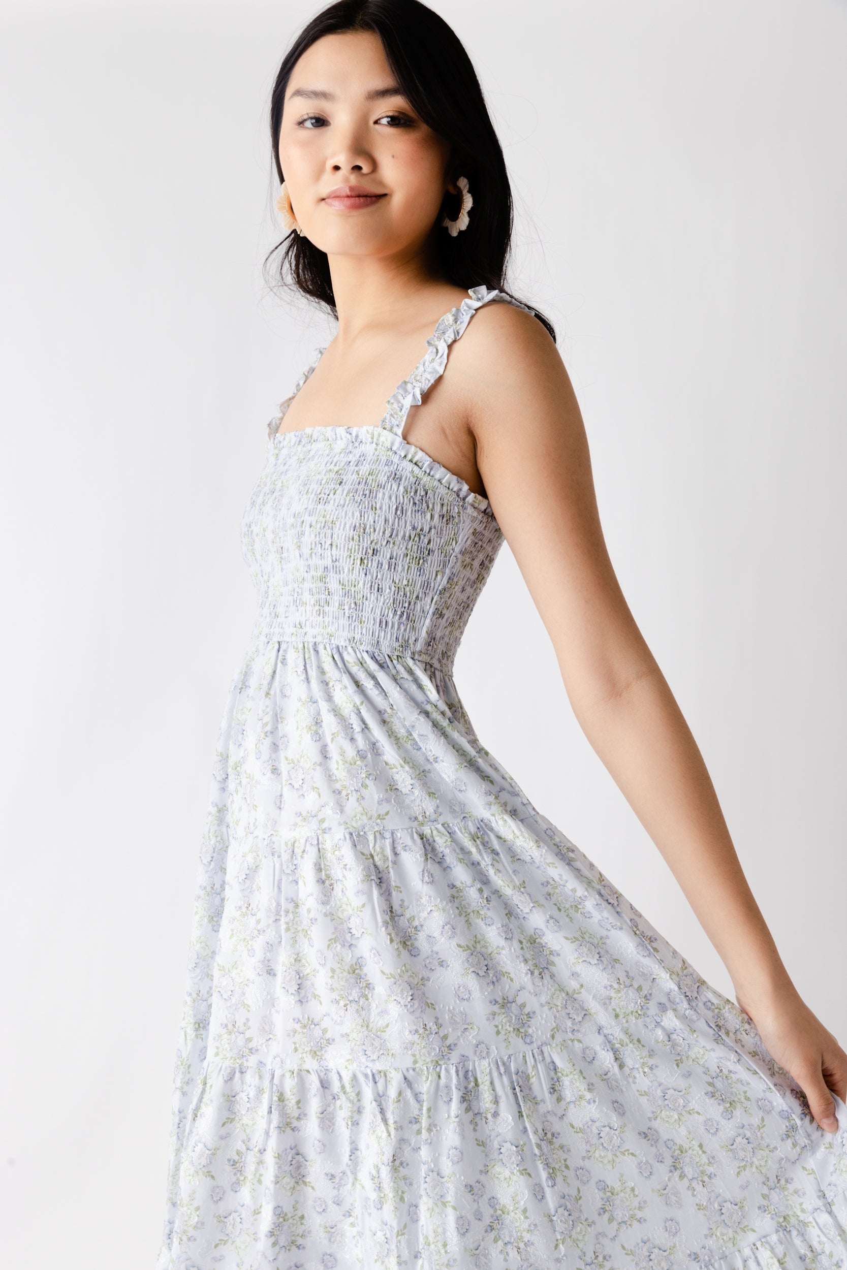 Sylvia Smocked Floral Midi Dress