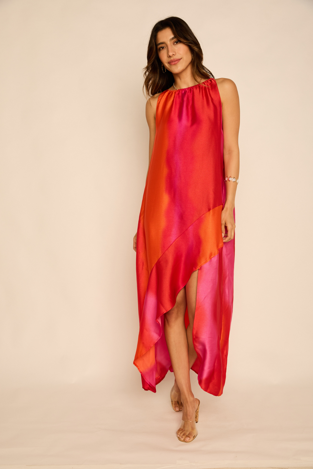 Angela Asymmetrical Hem Slit Midi Dress