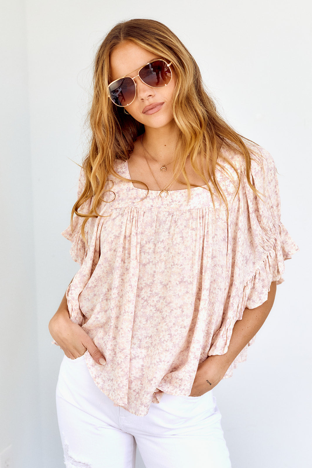 Emmaline Printed Ruffle Sleeve Blouse