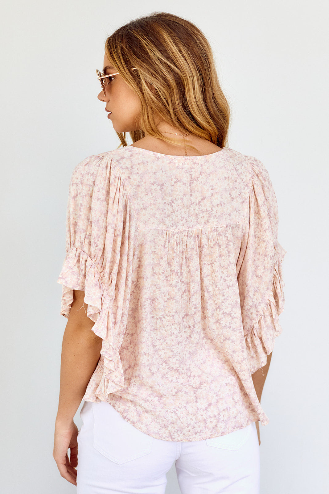 Emmaline Printed Ruffle Sleeve Blouse