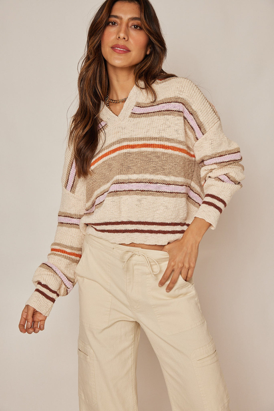 Kaylee Multi Colored Striped Collared Sweater