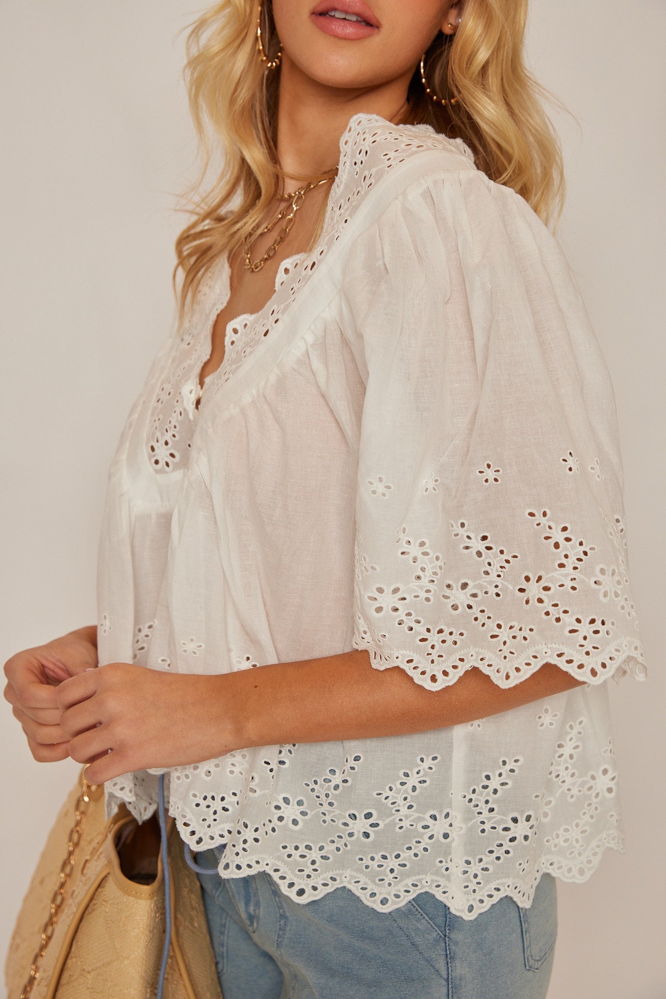 Lula Eyelet Flutter Sleeve Blouse