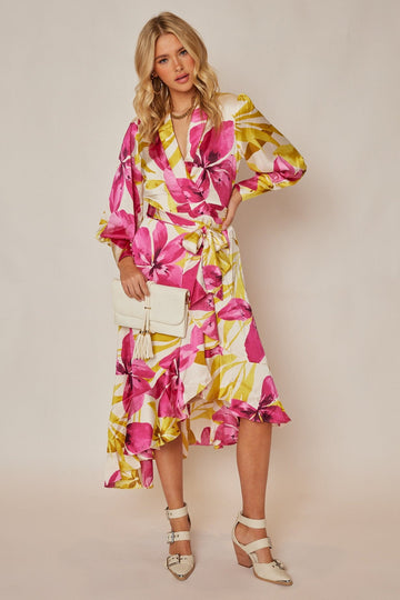 Marin Floral Wrap Midi Dress