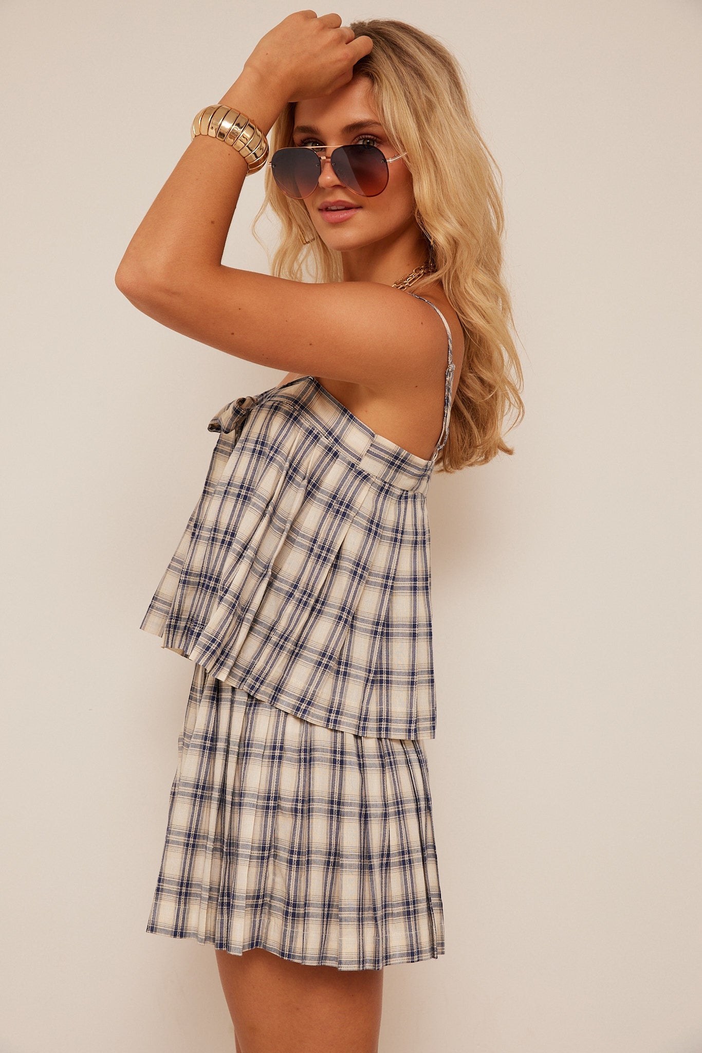 Rachel Pleated Plaid Tank Top