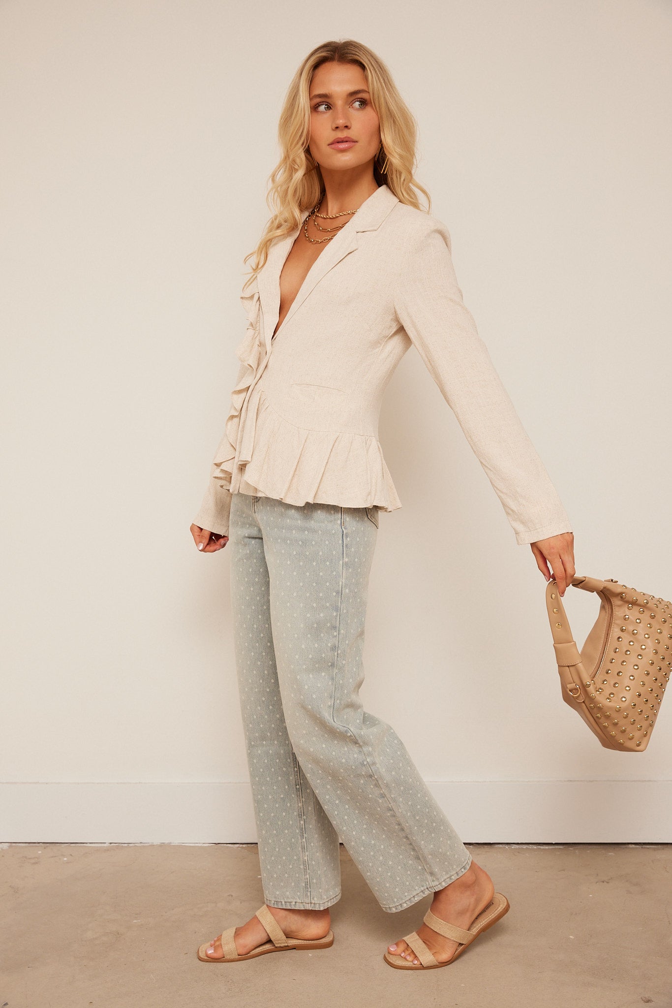 Caroline Ruffle Linen Blazer