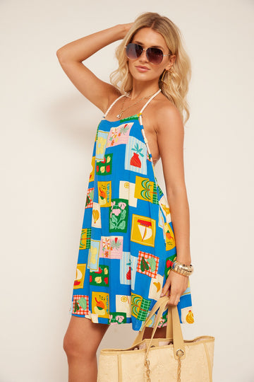 Hazel Rope Neck Pattern Mini Dress