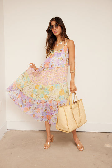 Layne Mixed Print Midi Dress