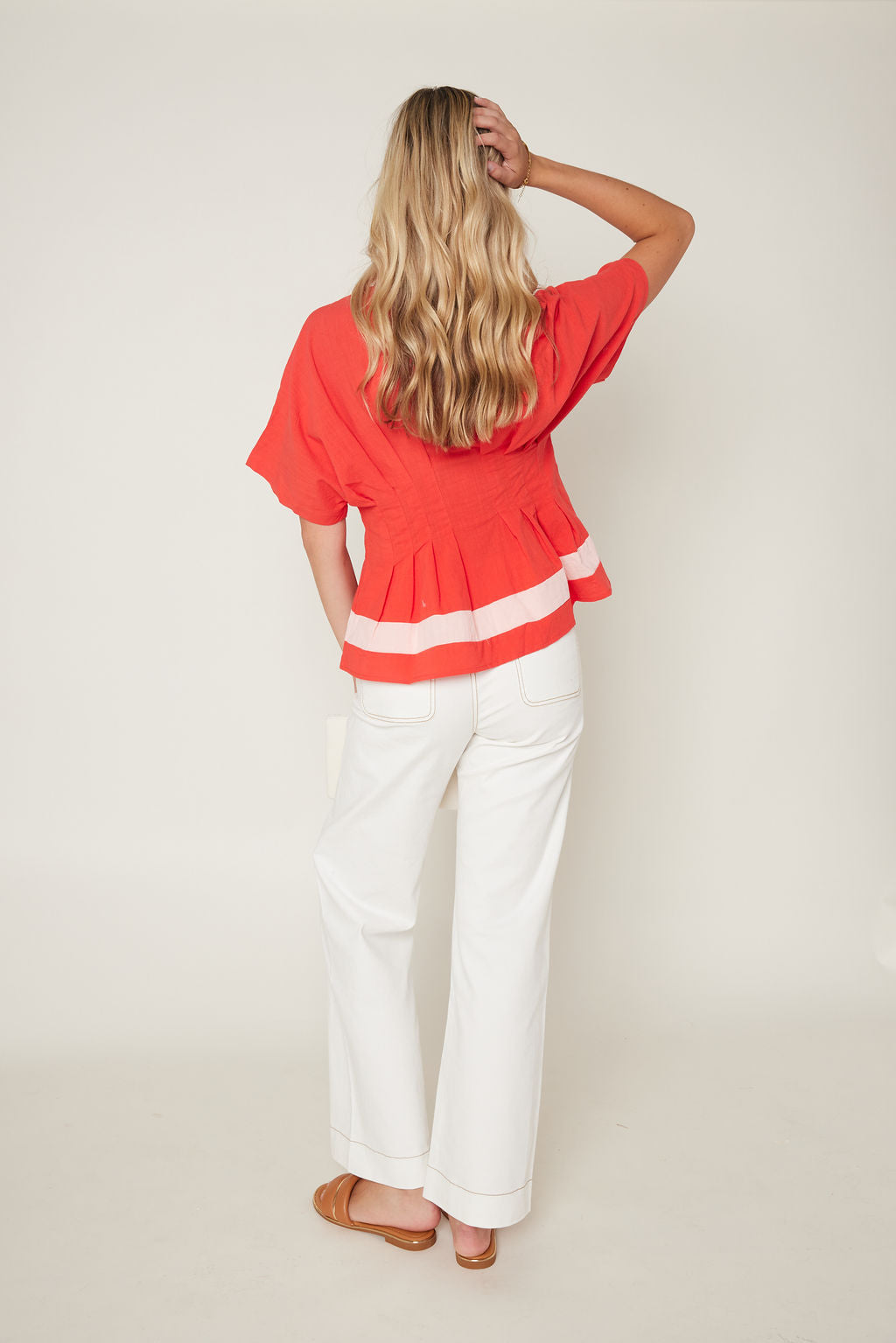 Wren Color Block Collared Button Down Top
