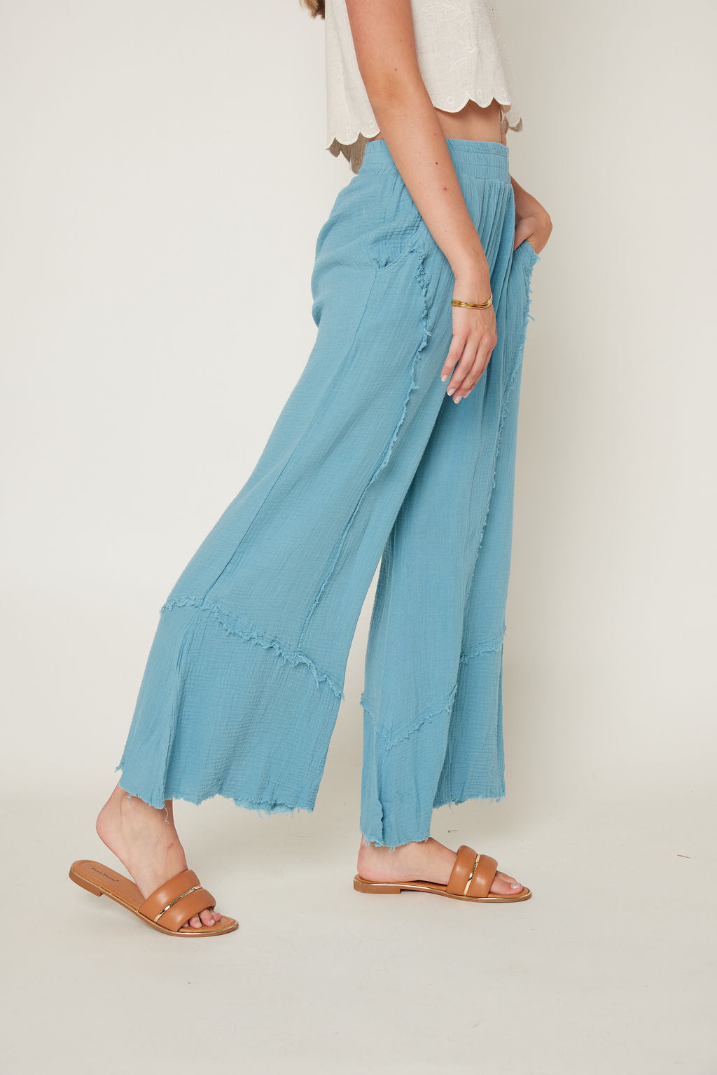 Hendley Washed Cotton Pants with Fray Detail