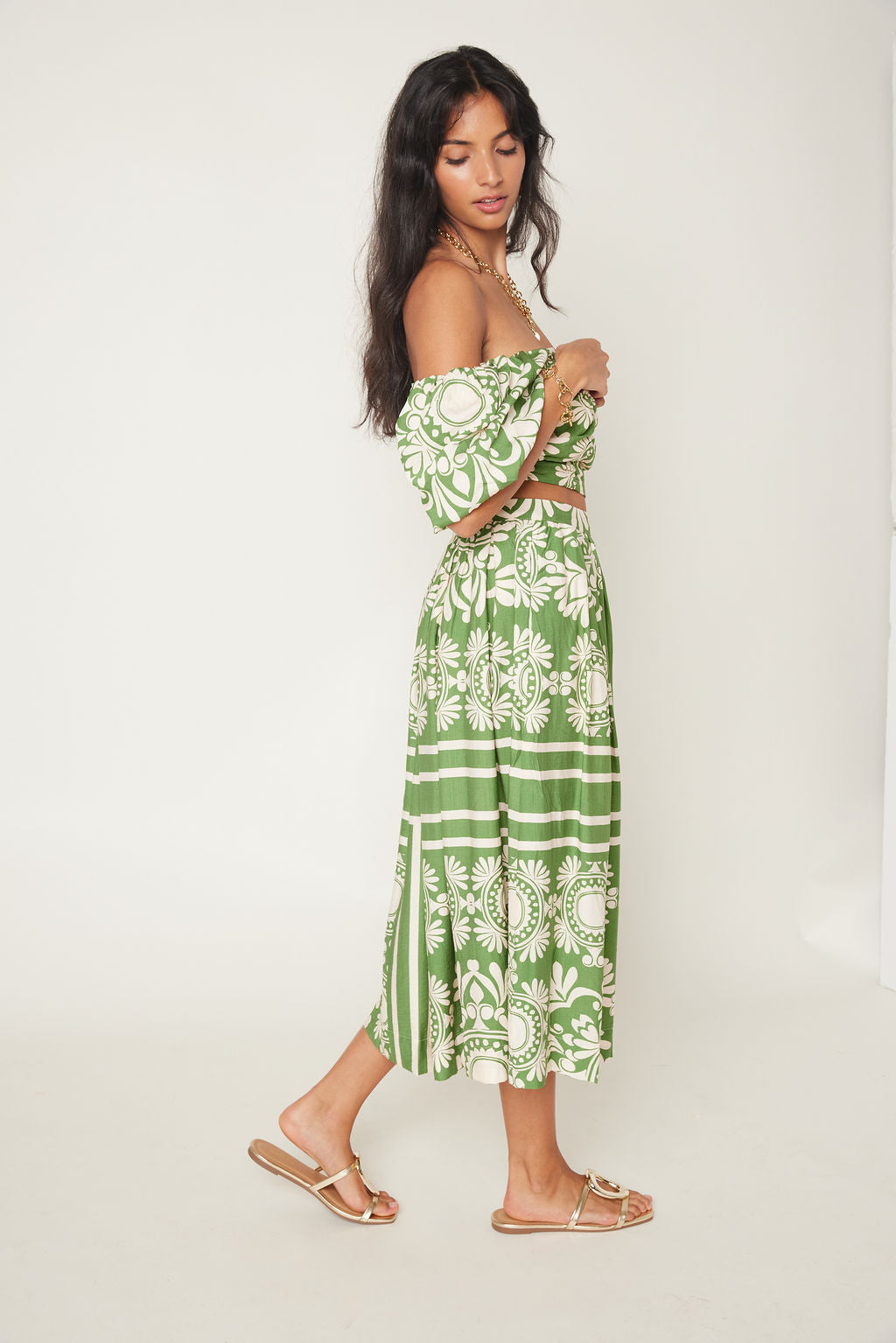 Tyler Two Tone Scarf Print Midi Skirt