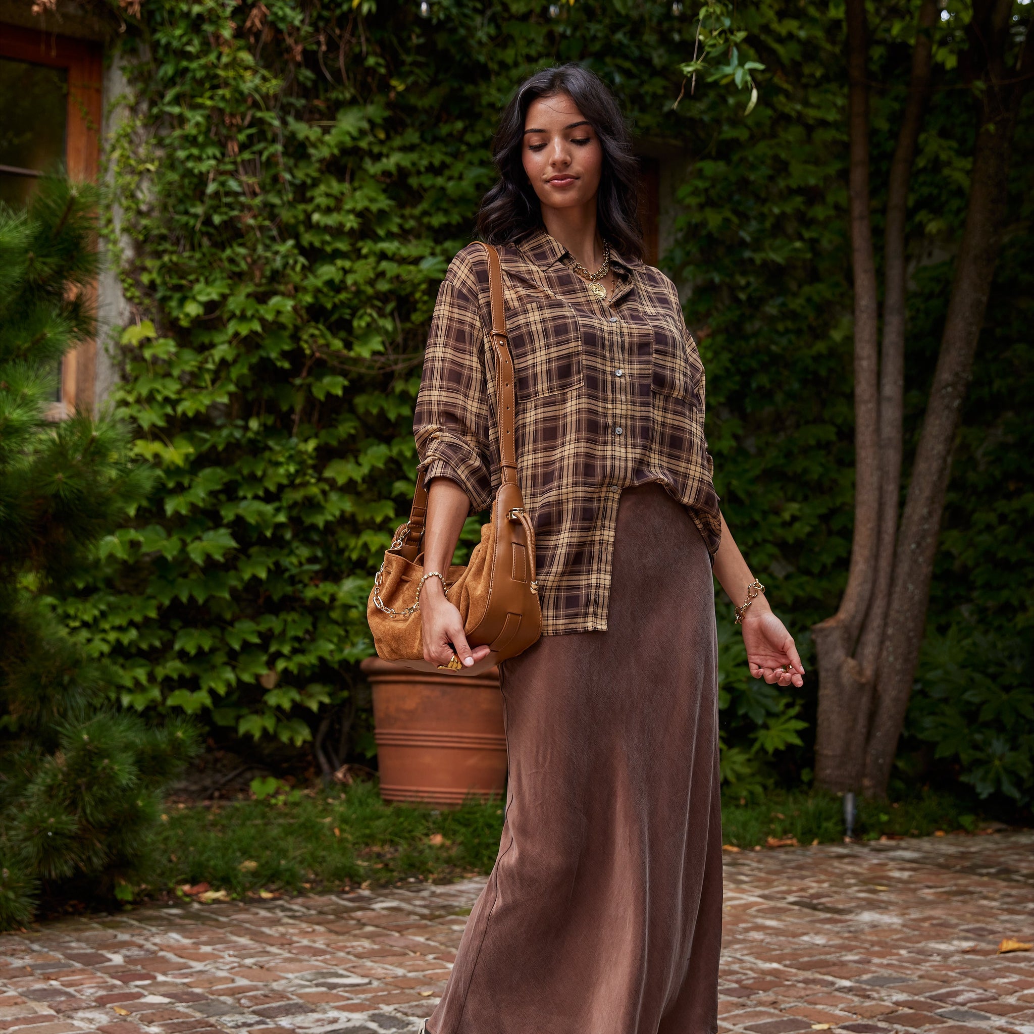 Beth Suede Flowy Midi Skirt