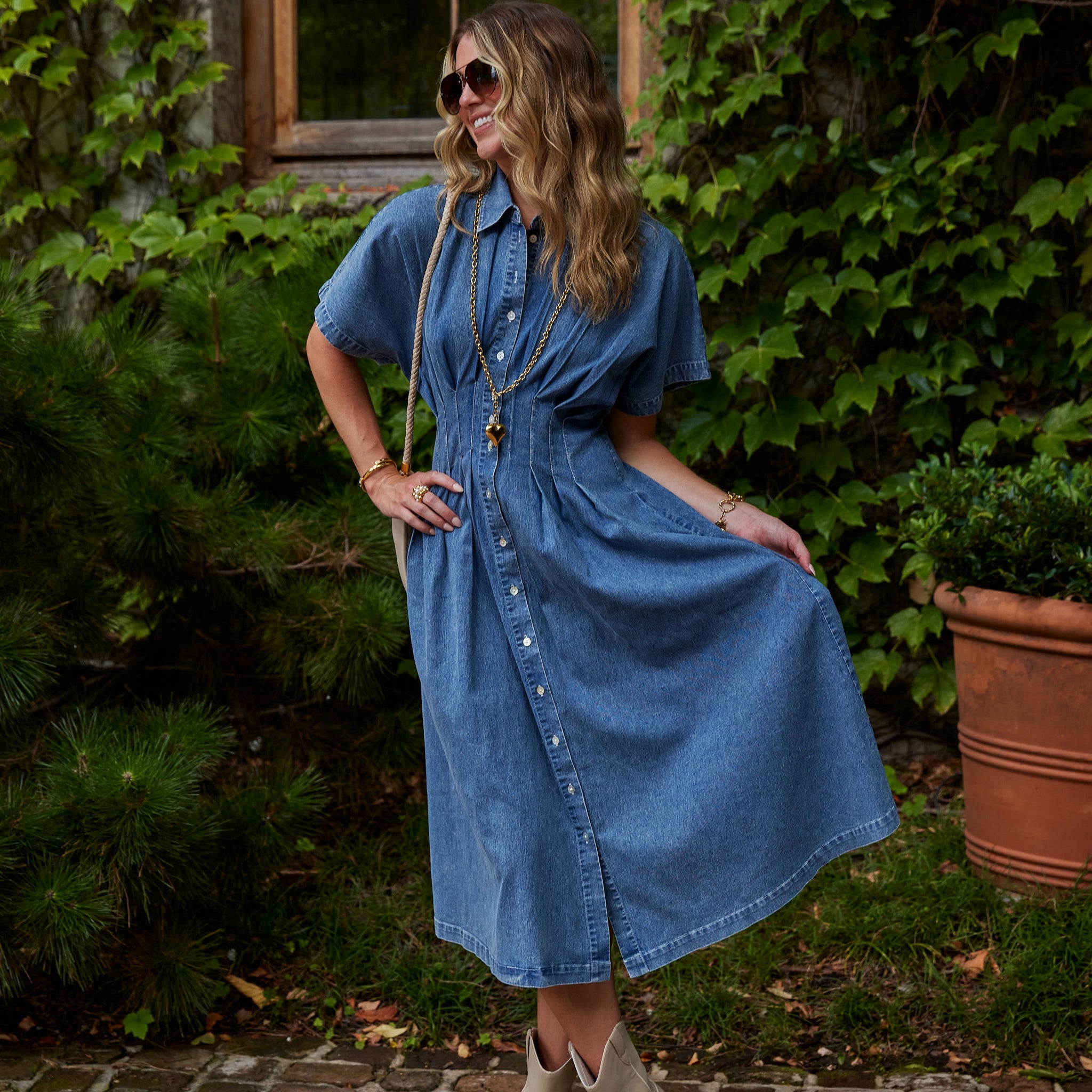June Denim Button Down Dress