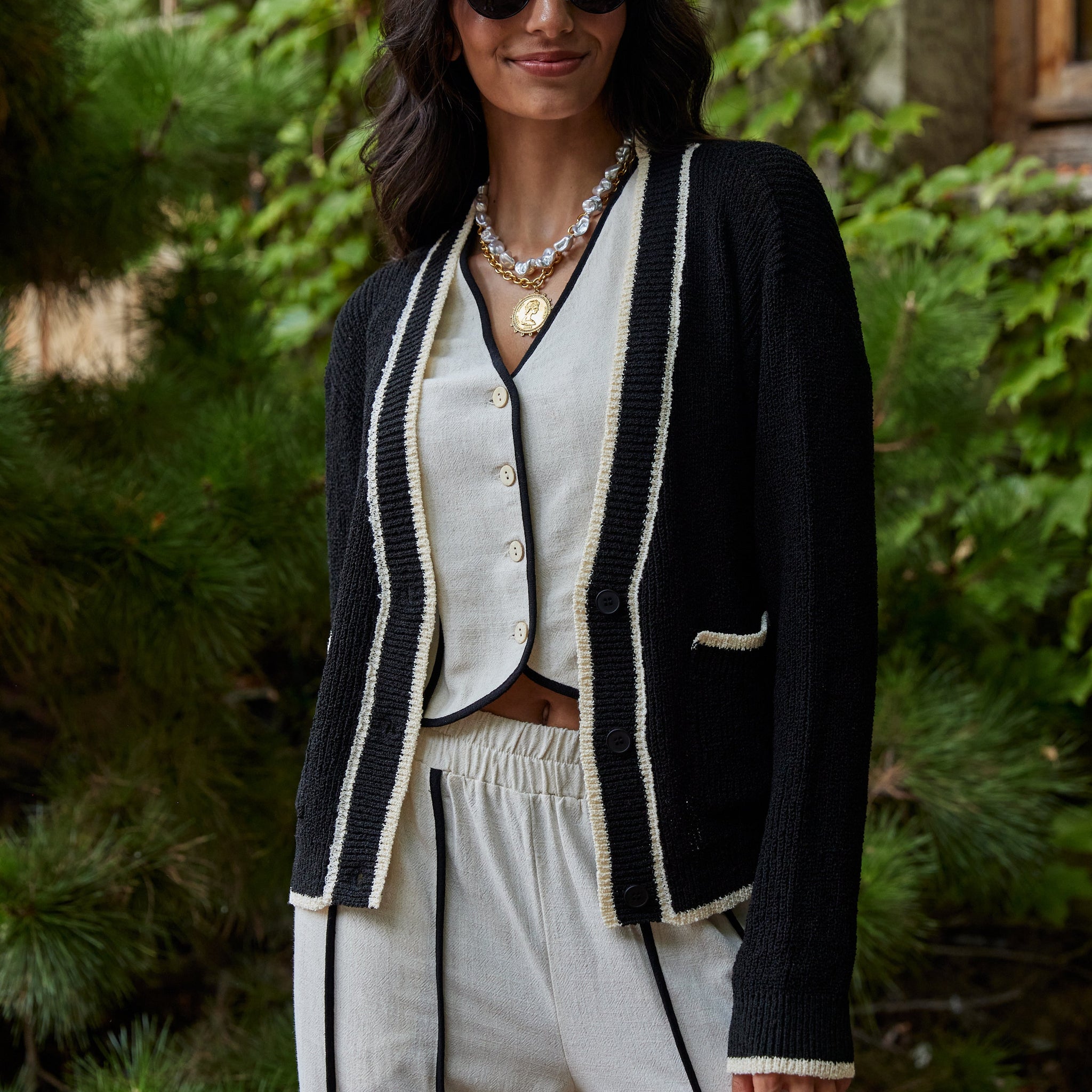 Tara Contrast Button Up Sweater