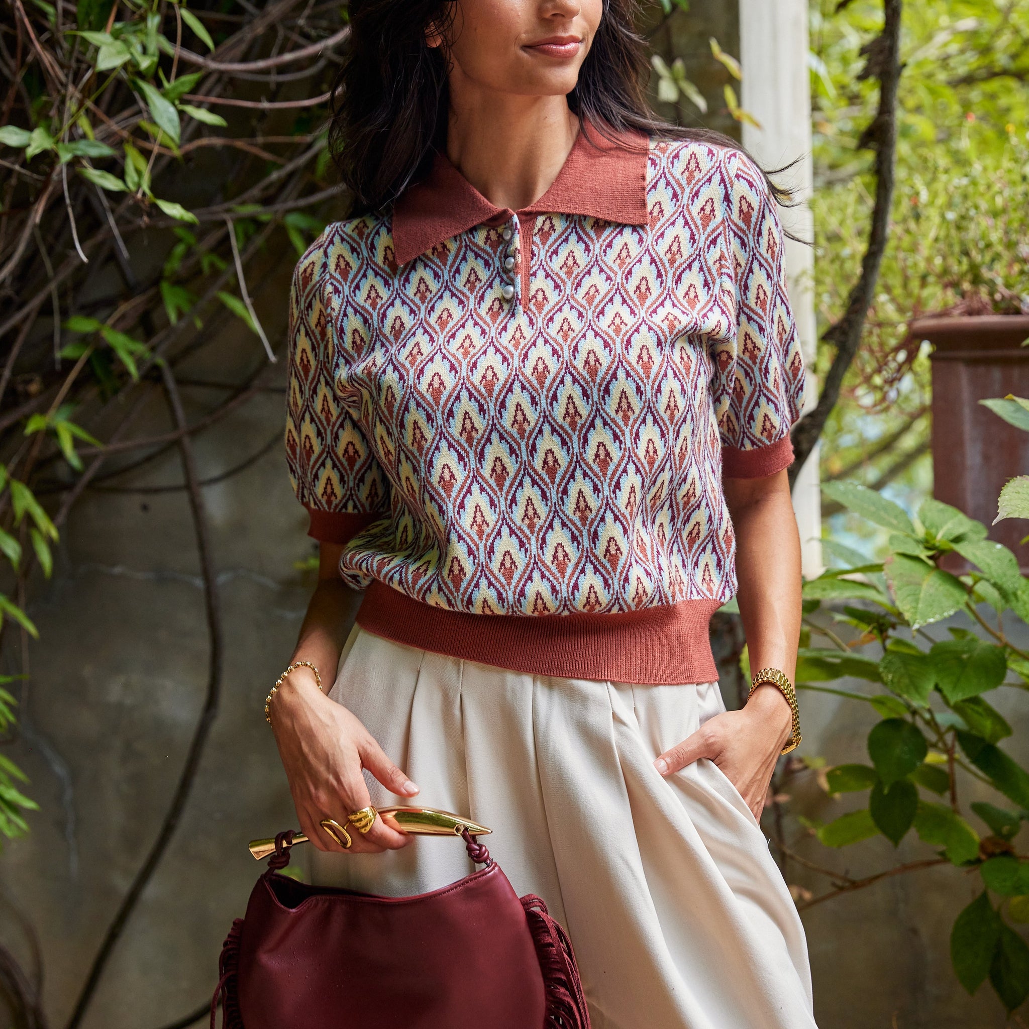 Jameson Multi Patterned Contrast Edge Top