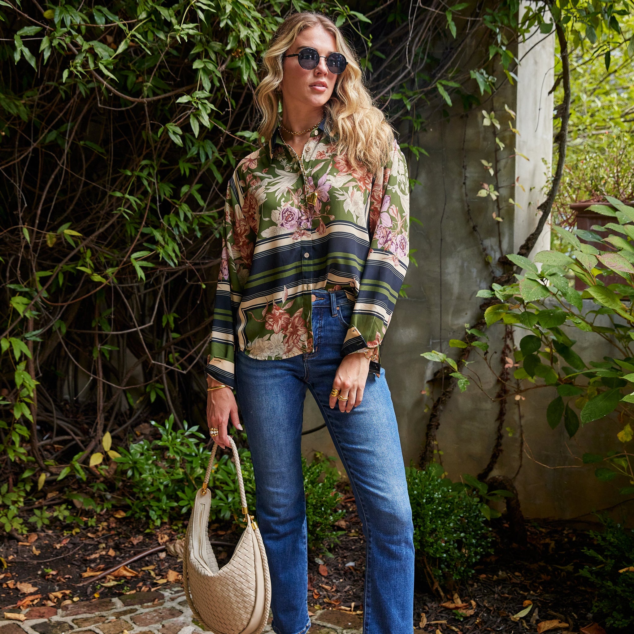 Christen Printed Woven Top with Collar
