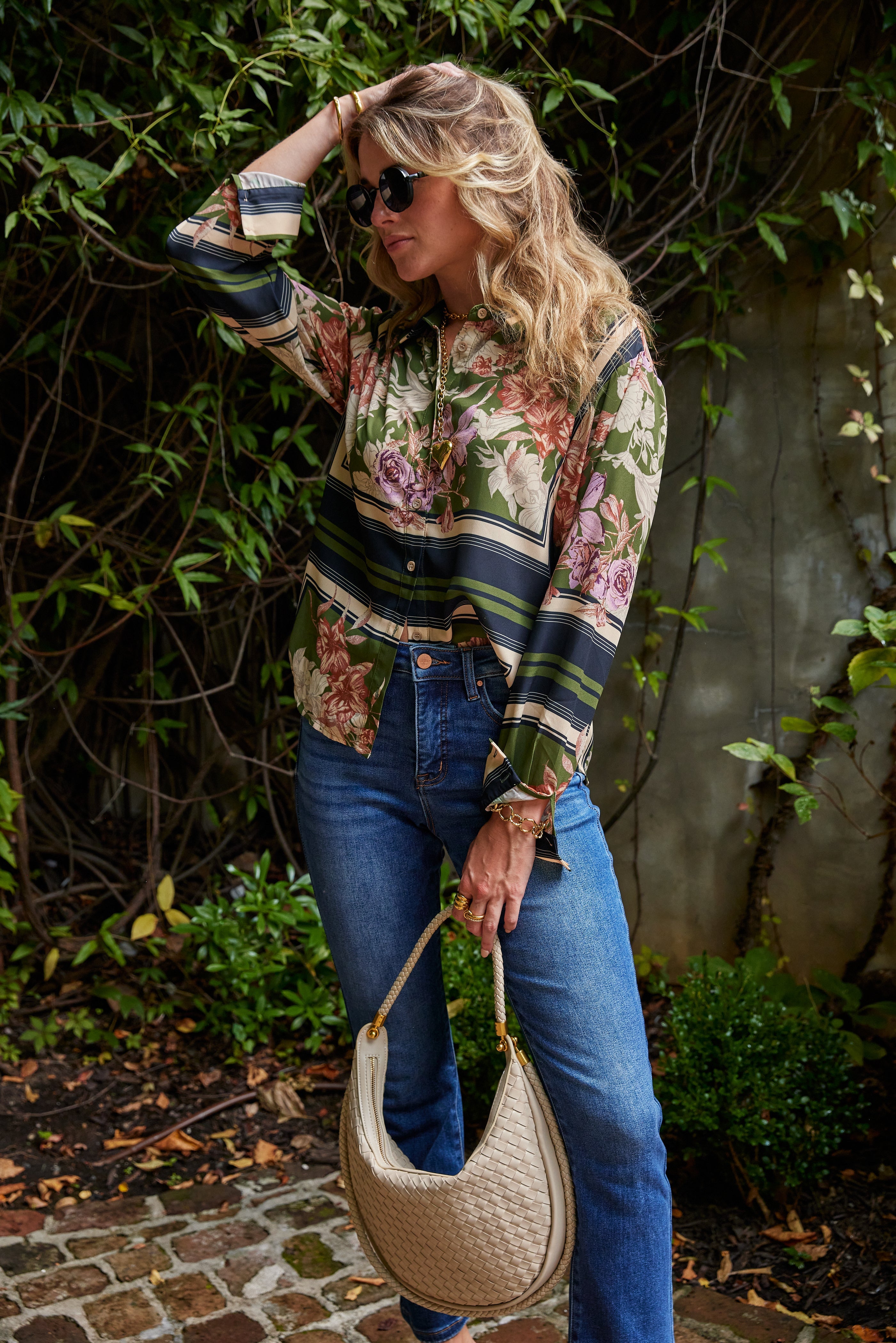 Christen Printed Woven Top with Collar