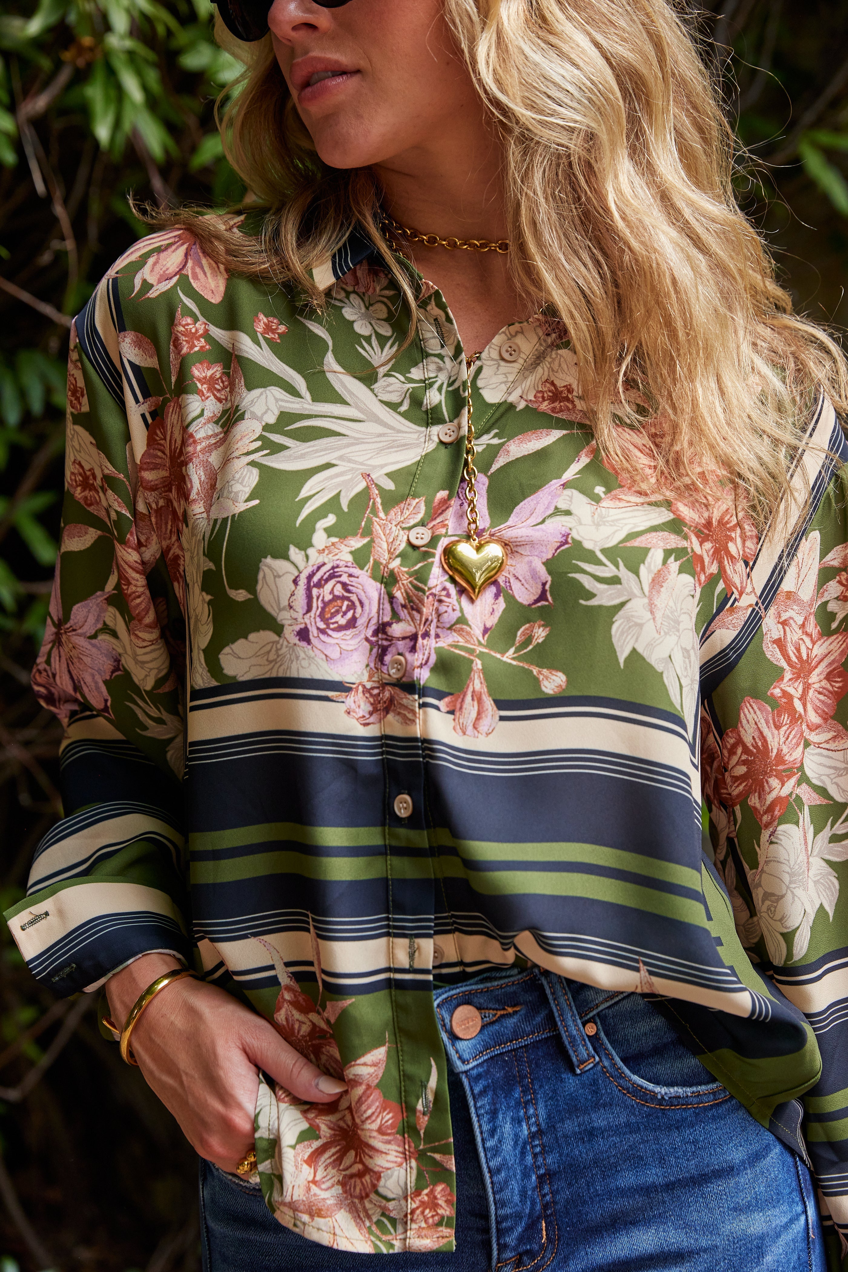 Christen Printed Woven Top with Collar