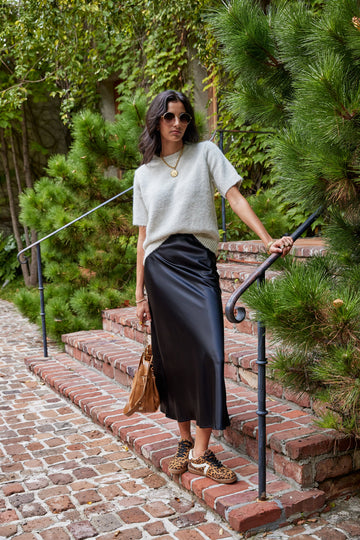 Remi Elastic Band Midi Satin Skirt