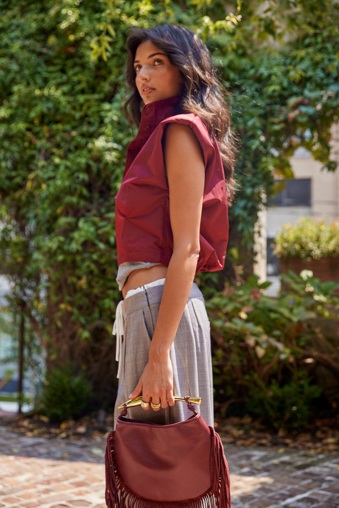 Trish Mock Neck Power Shoulder Top
