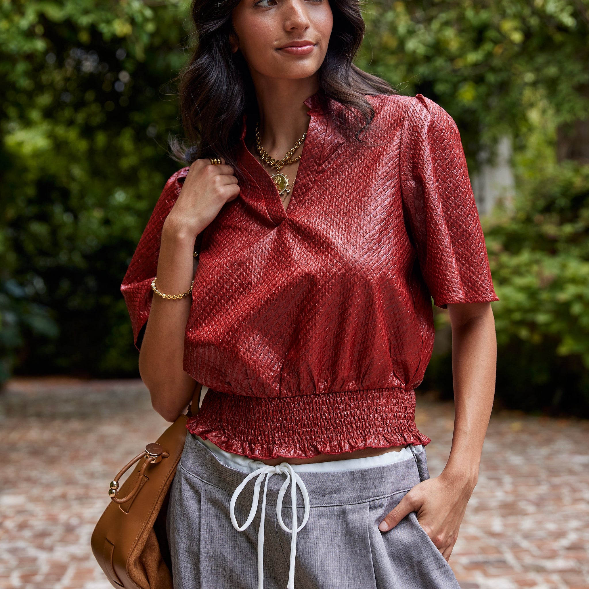 Roslyn Smocked Hem and Solid Textured Top