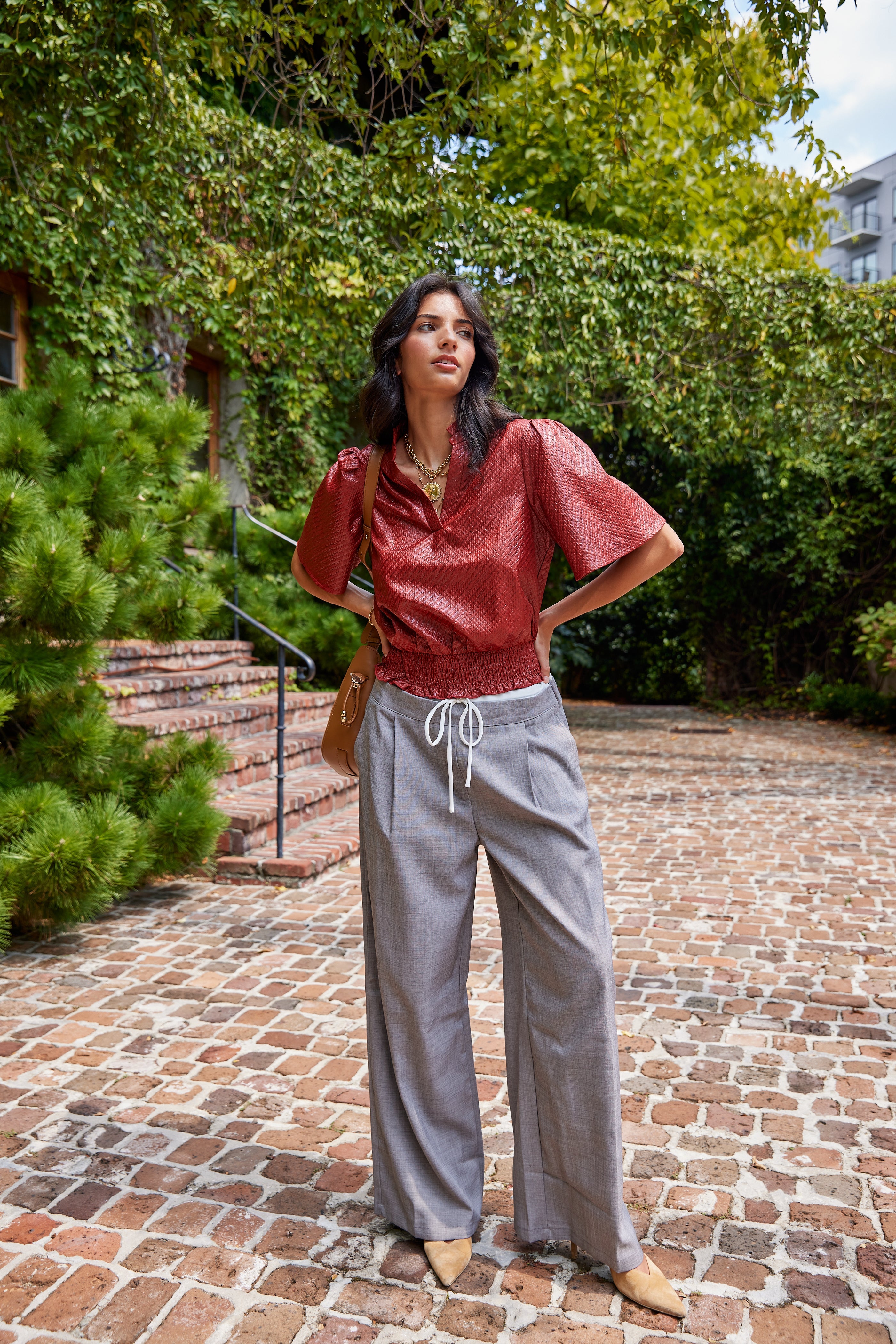 Roslyn Smocked Hem and Solid Textured Top