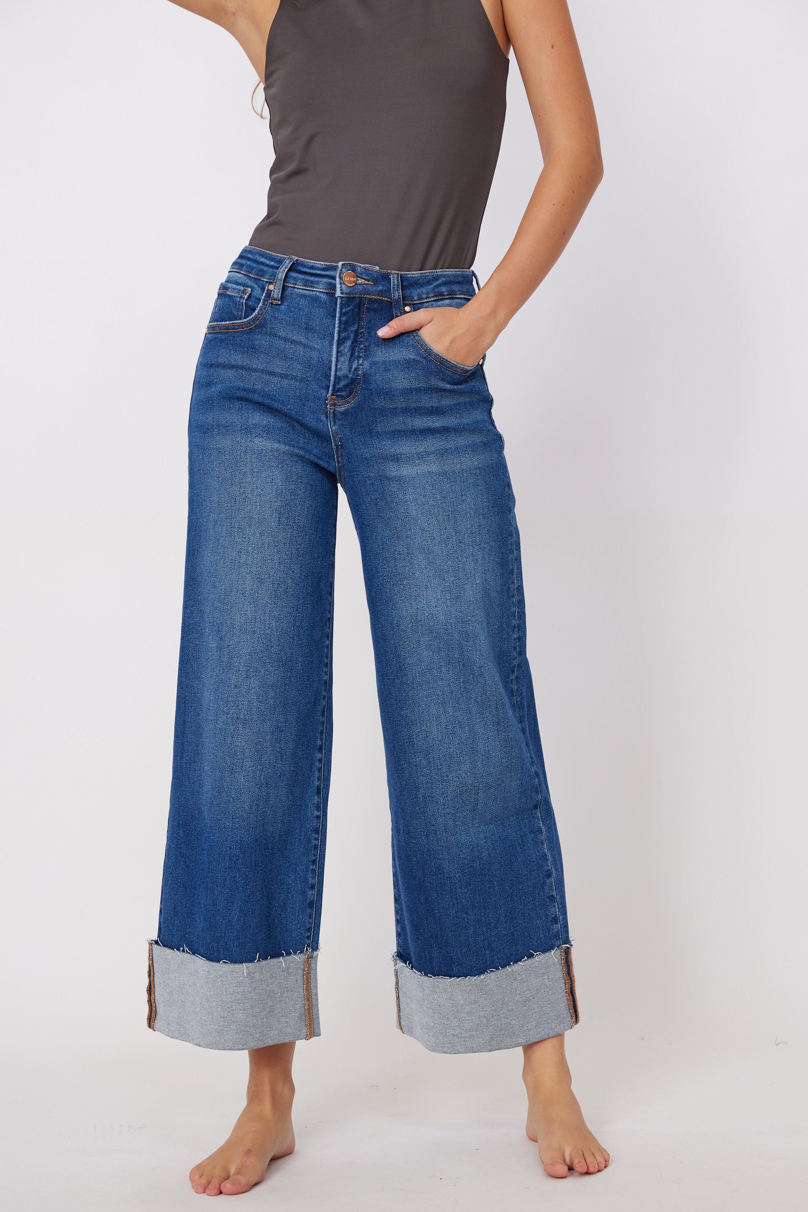 Tanner Risen Cuffed Wide Leg Jeans