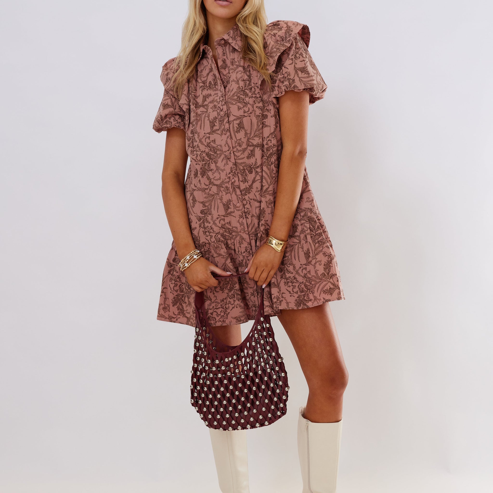 Lydia Printed Ruffle Sleeve Mini Dress