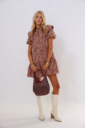 Lydia Printed Ruffle Sleeve Mini Dress
