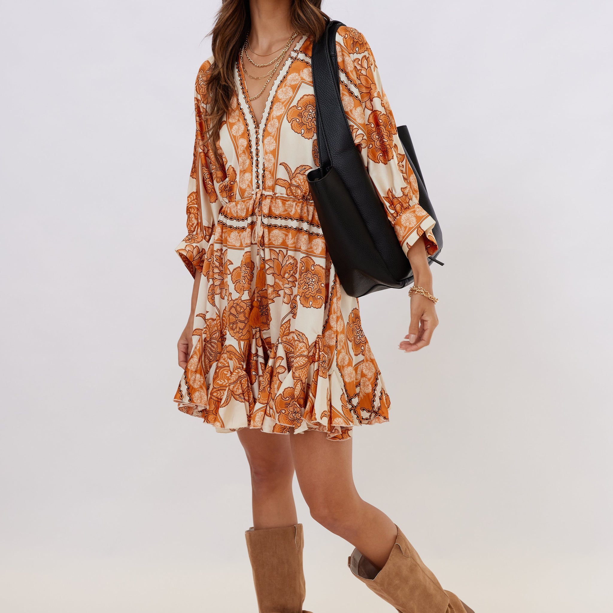 Elena Dolman Sleeve Tie Front Mini Dress