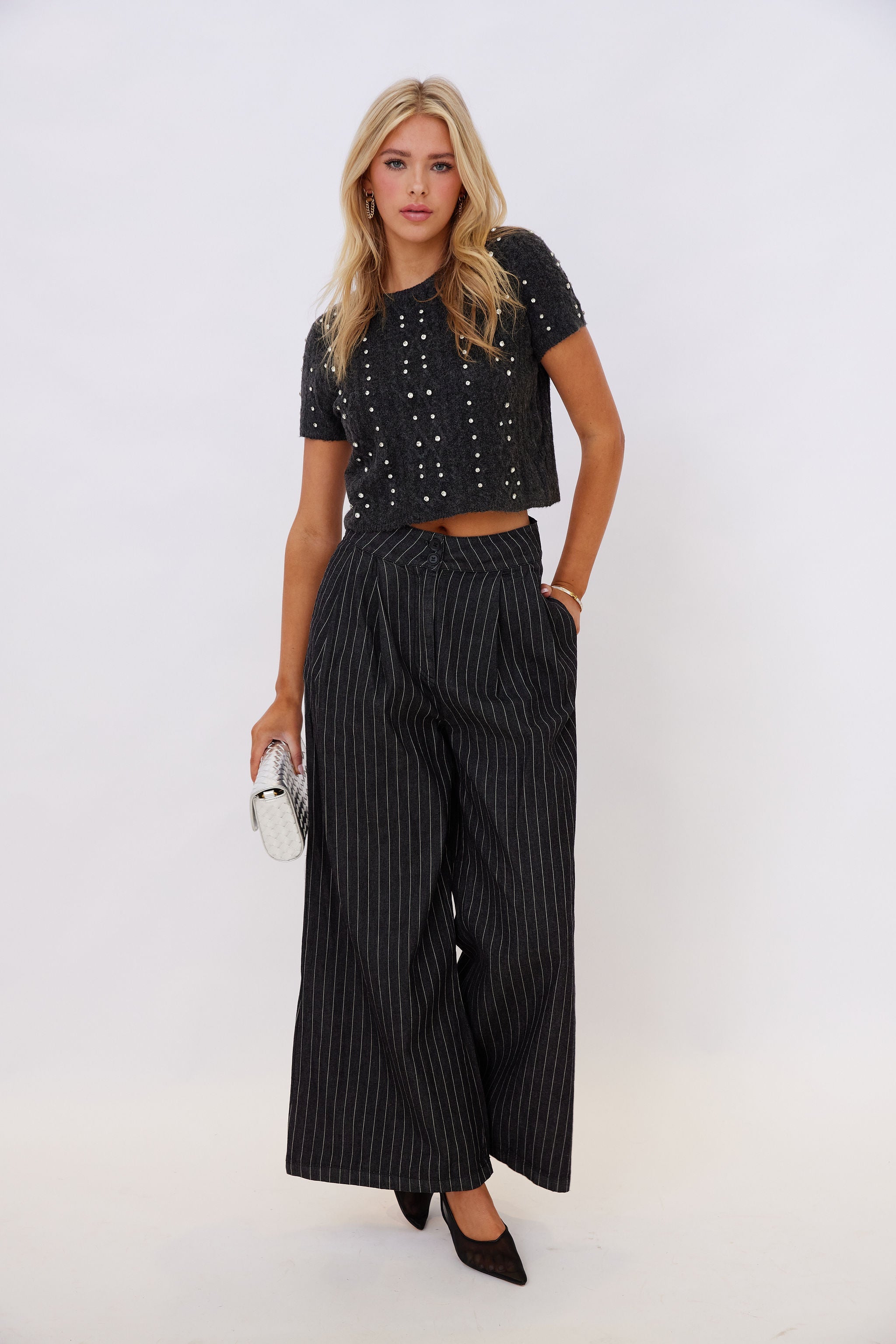 SALE - Jenson Rhinestone Short Sleeve Sweater