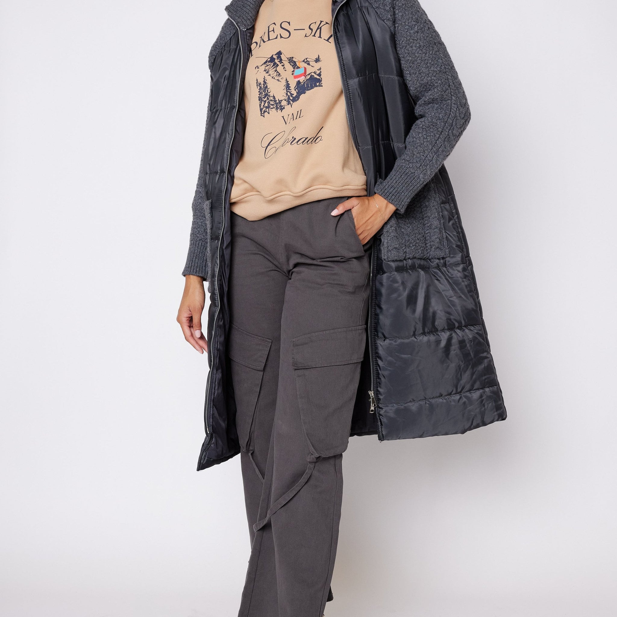SALE - Bruce Puffer Knit Mixed Media Coat
