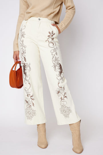 SALE - Audrey Embroidered Twill Mid Rise Jeans