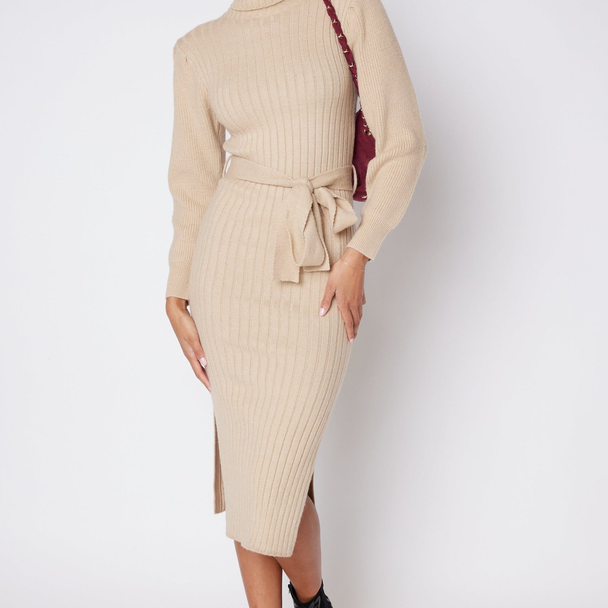 SALE - James Turtleneck Tie Waist Sweater Dress