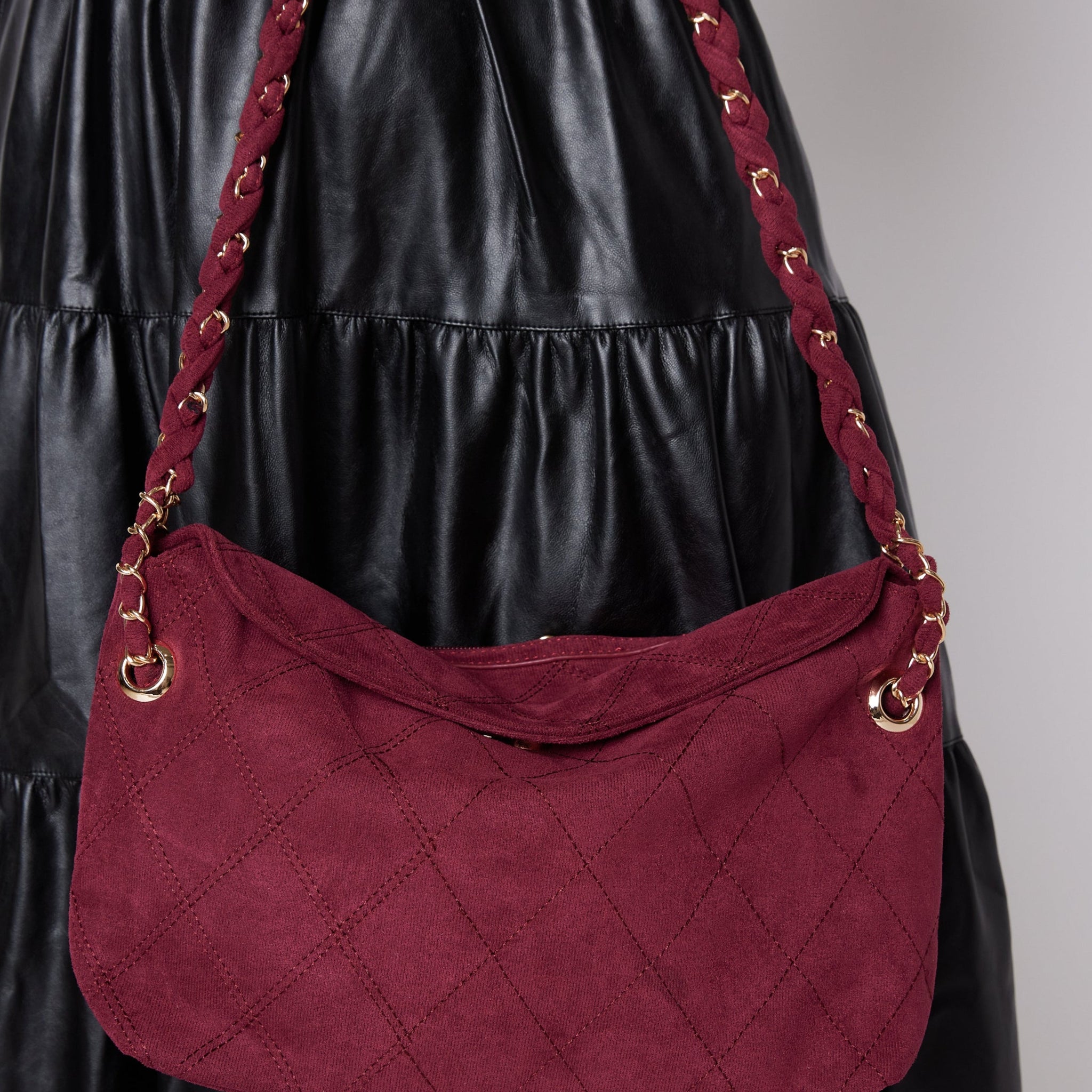 SALE - Dominique Faux Suede Quilted Shoulder Bag