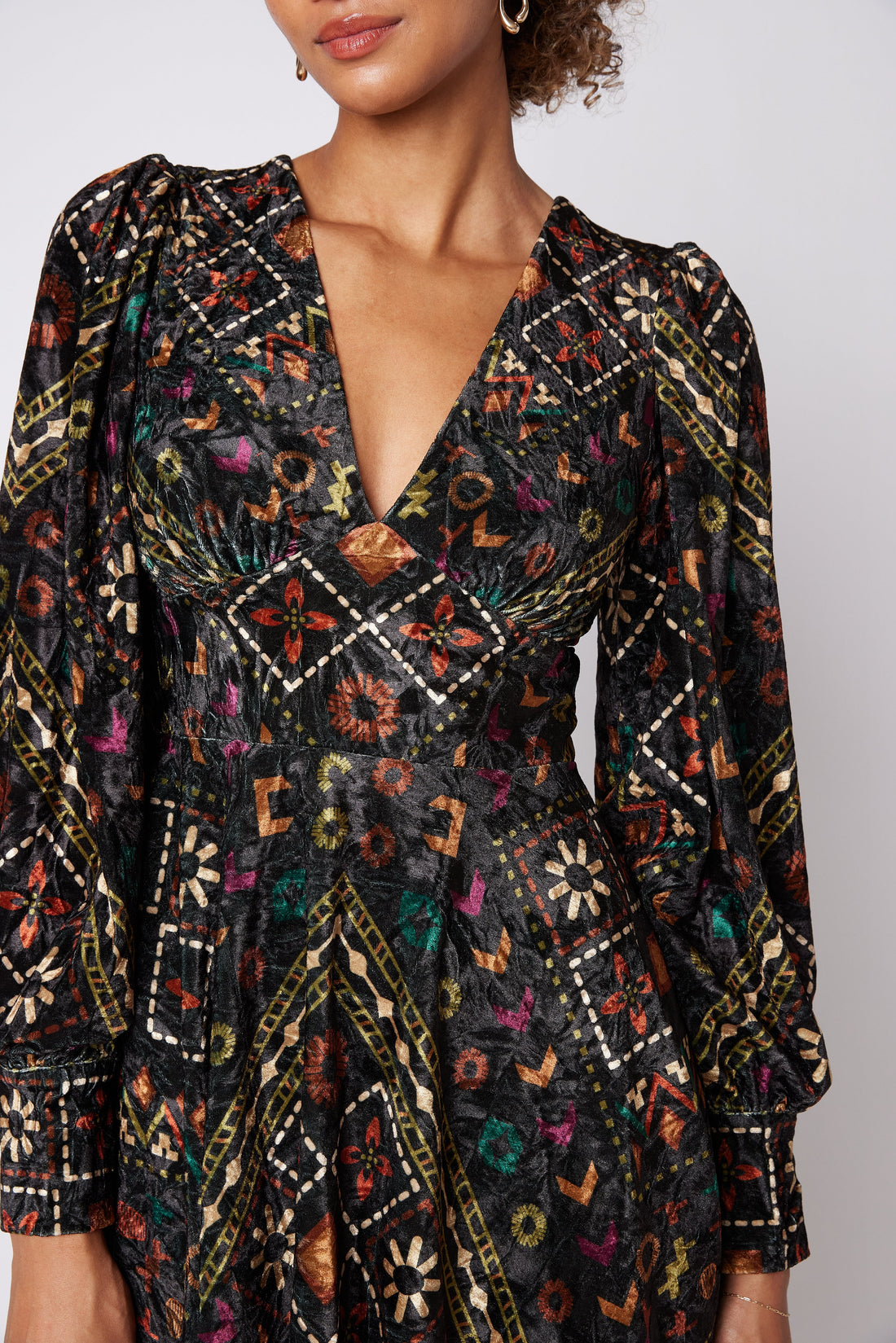 SALE - Wells Printed Velvet Long Sleeve Dress