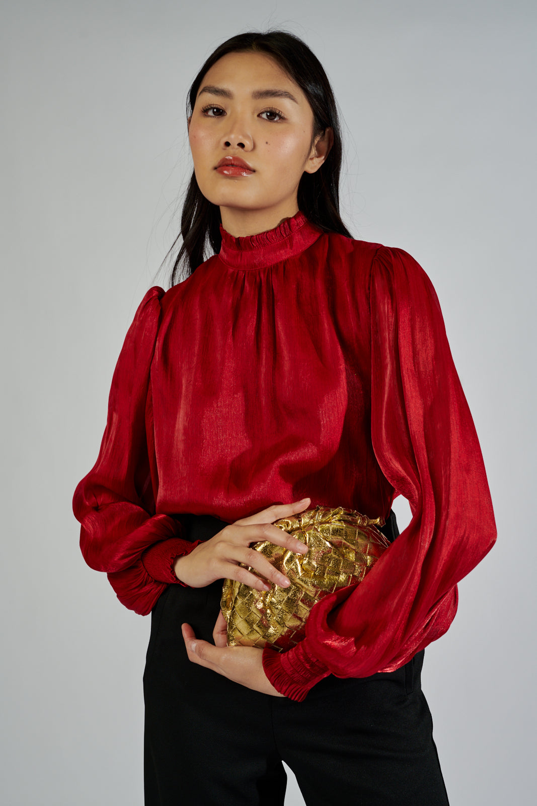 SALE - Vivi Satin Mock Neck Blouse