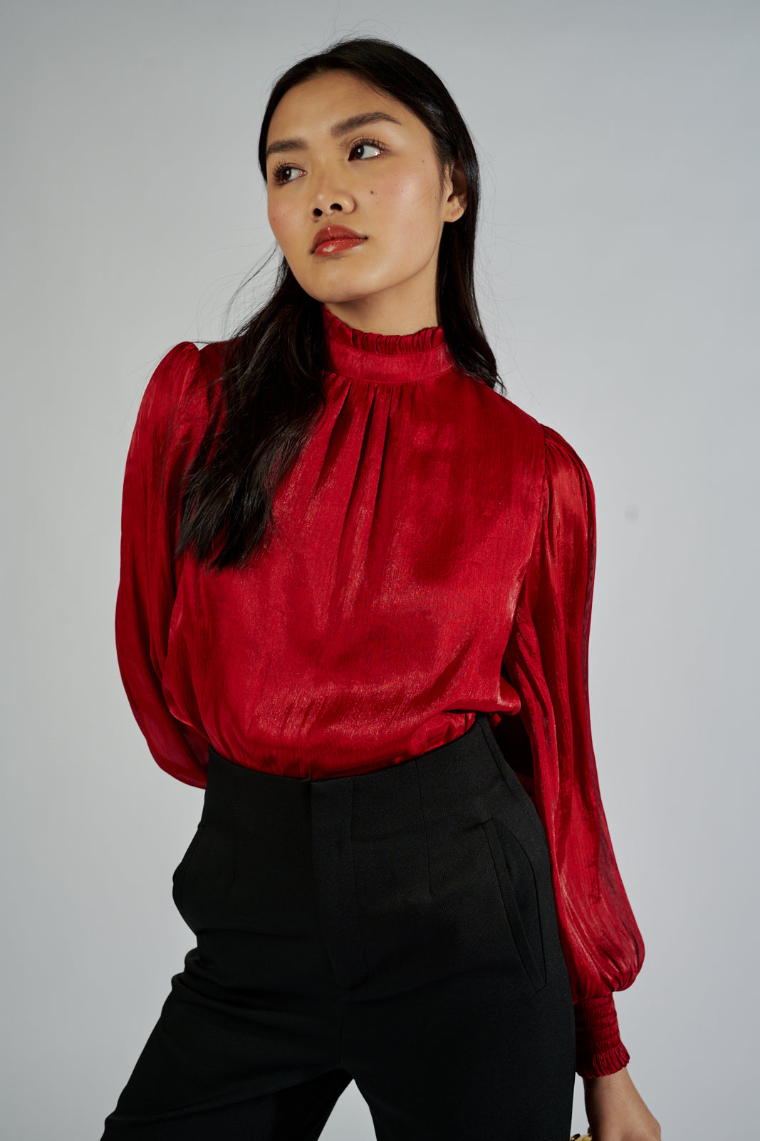 SALE - Vivi Satin Mock Neck Blouse