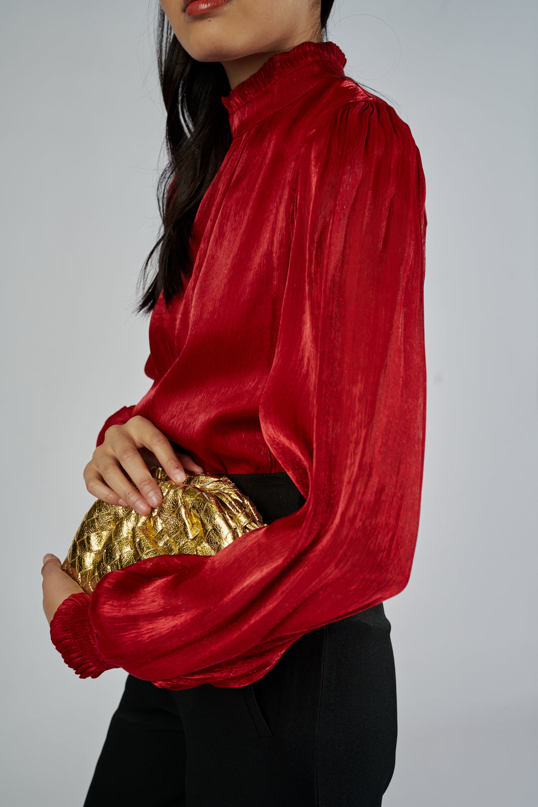 SALE - Vivi Satin Mock Neck Blouse