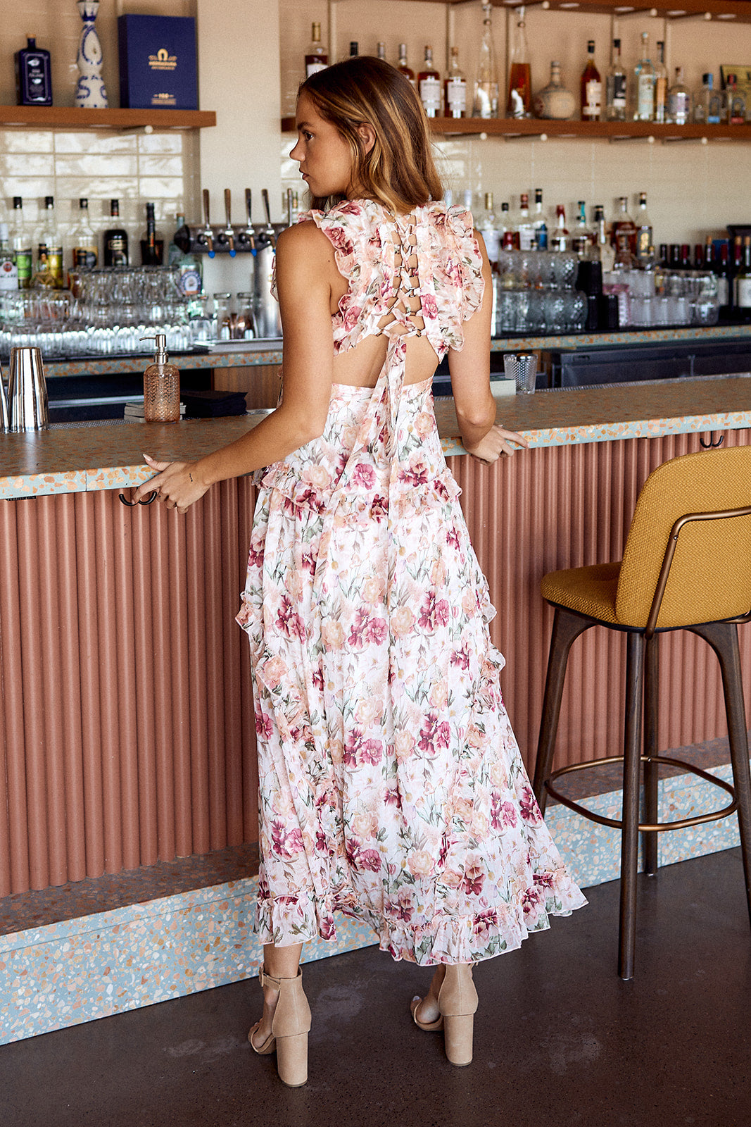 Klara Lace Up Back Floral Maxi