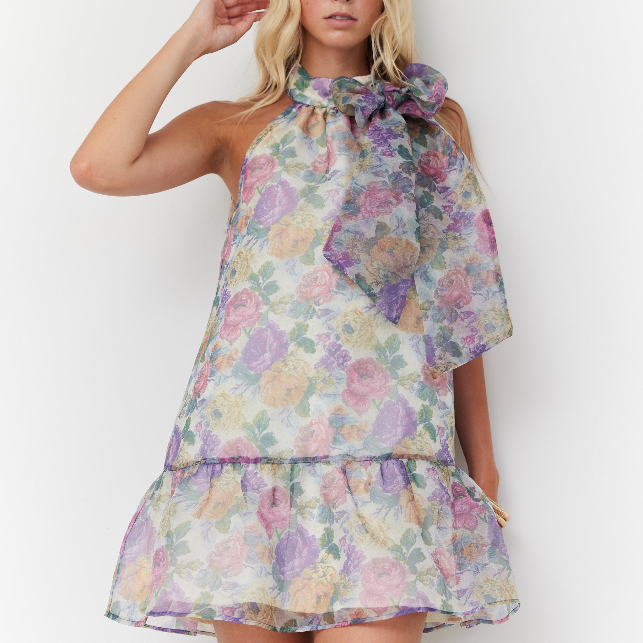 SALE - Eve Tie Neck Floral Mini Dress