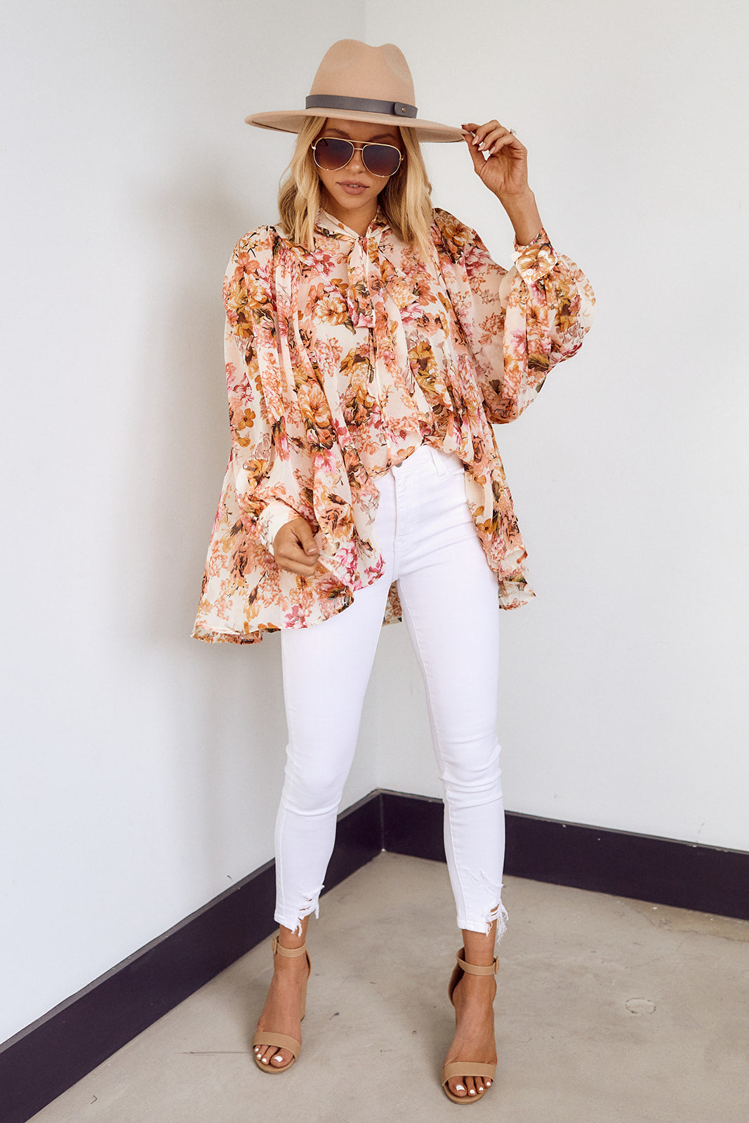 Manon Floral Tie Neck Blouse