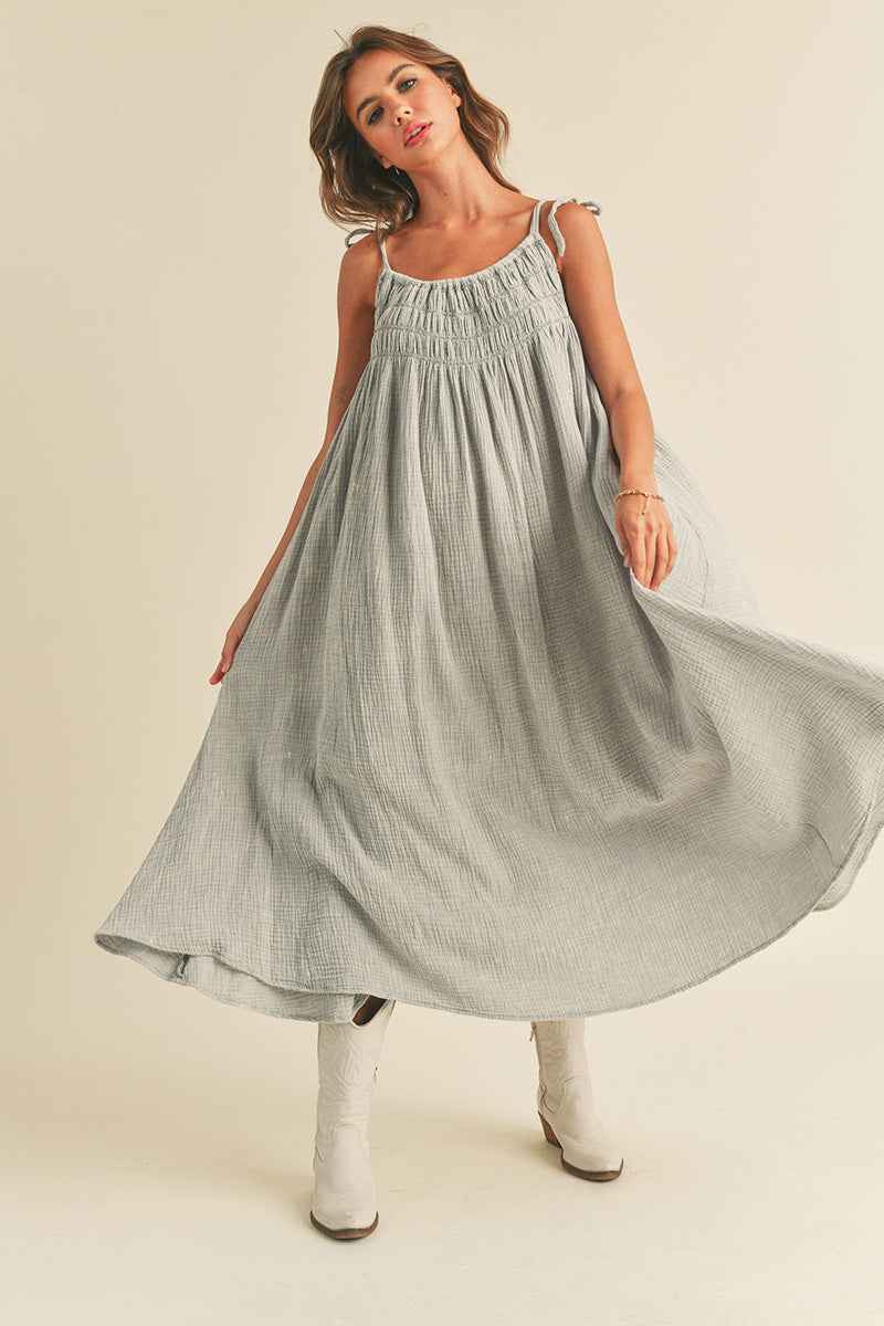 SALE - Selah Chambray Shoulder Tie Midi Dress