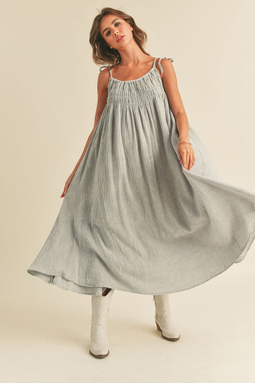 SALE - Selah Chambray Shoulder Tie Midi Dress
