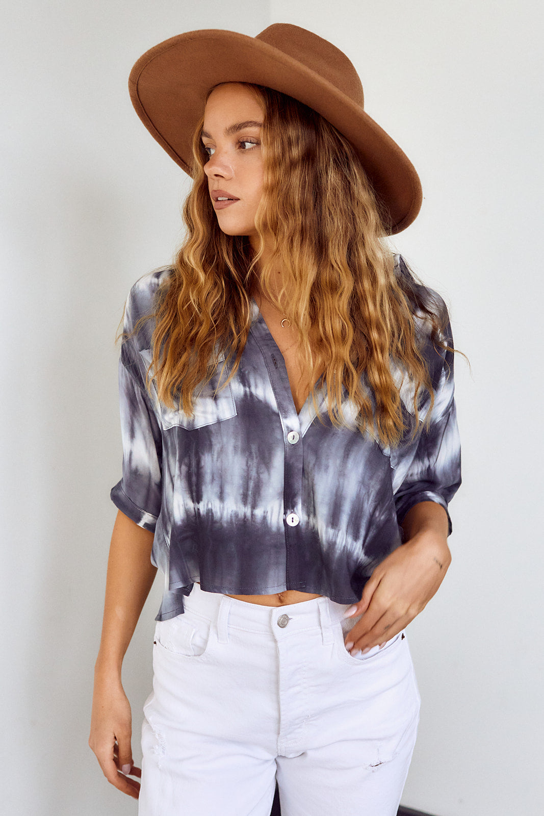 Natalia Tie Dye Button Front Blouse