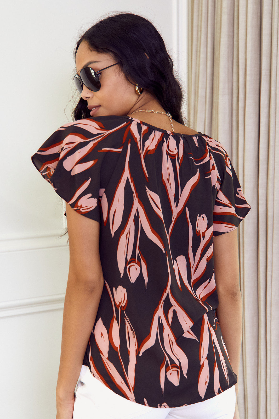 Oslo Printed Flutter Sleeve Top