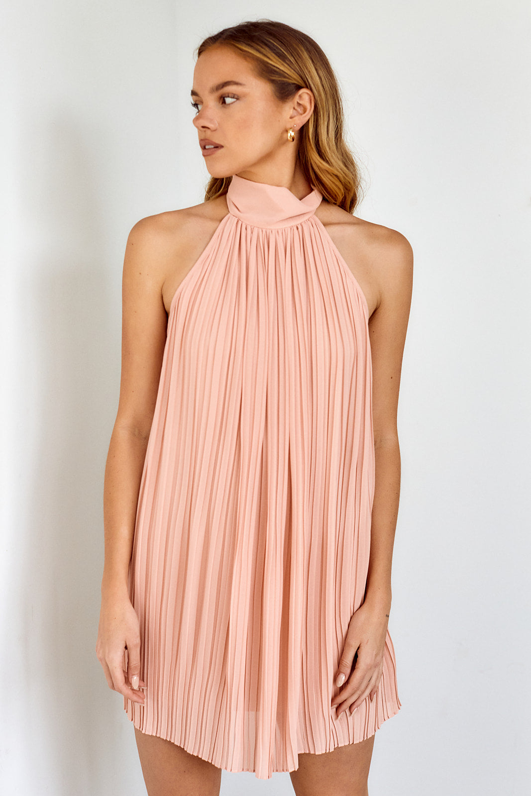 Quinn Pleated High Neck Dress