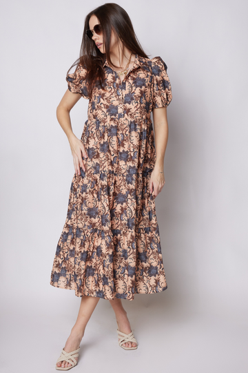 SALE - Kaylee Printed Puff Sleeve Midi Dress