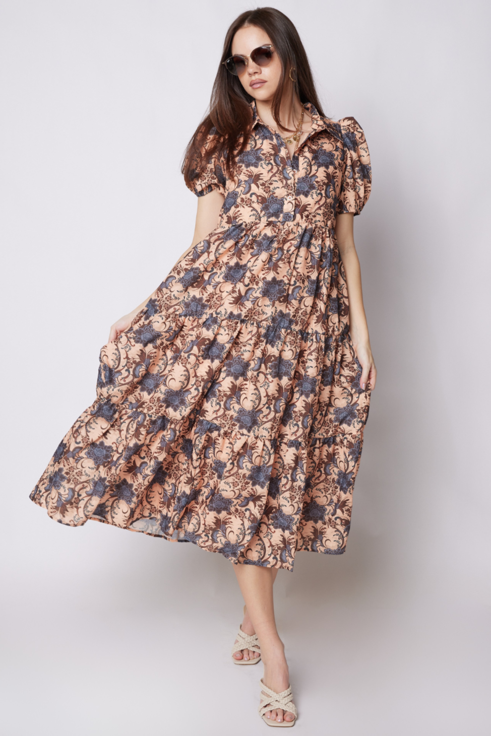 SALE - Kaylee Printed Puff Sleeve Midi Dress