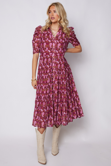 Louise Printed Button Front Midi Dress